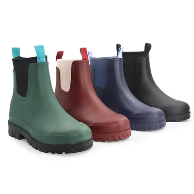 2024 Fashion Waterproof Ankle Wellies Neoprene Molded Gumboots Chelsea Rain Boots Rubber Shoes For Women