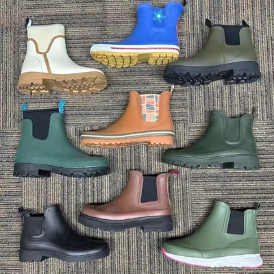 2024 Fashion Waterproof Ankle Wellies Neoprene Molded Gumboots Chelsea Rain Boots Rubber Shoes For Women