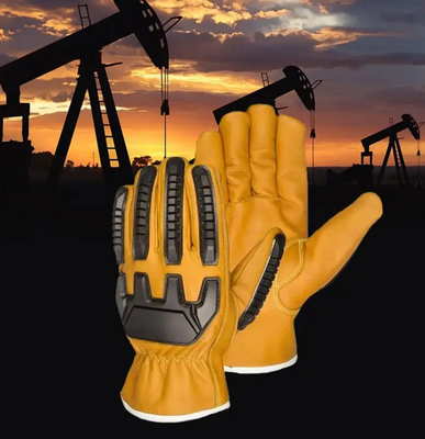Heavy Oil And Chemical Resistant Insulation Cowhide Leather High Impact Reduction  Oil field Working Cotton Palm Gloves